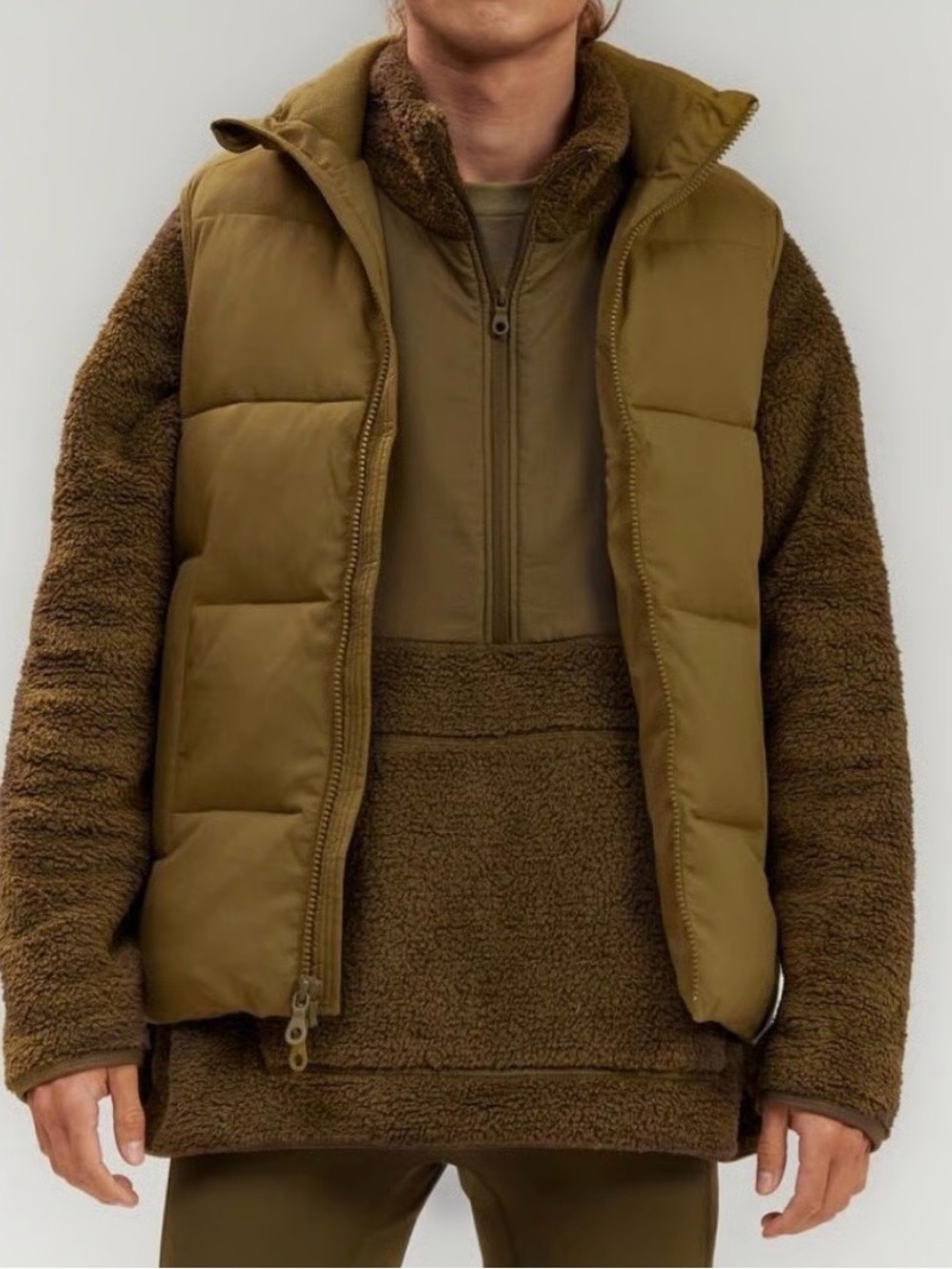 girlfriend collective unisex olive green puffer vest